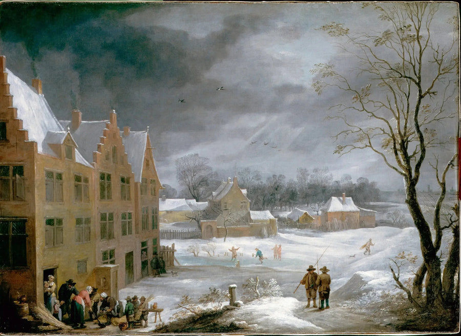 Scène d'hiver avec un homme tuant un cochon - David Teniers le Jeune image 1 reproduction d’œuvre d’art à l’huile