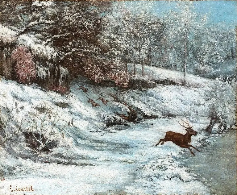 ฉากล่าสัตว์ใต้หิมะ - Gustave Courbet