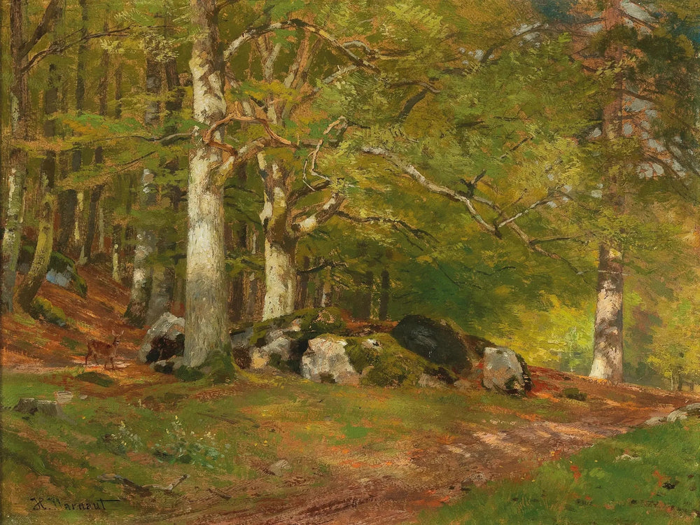 Scène de forêt avec des cerfs - Hugo Darnaut image 1 tableau peint à l’huile sur toile