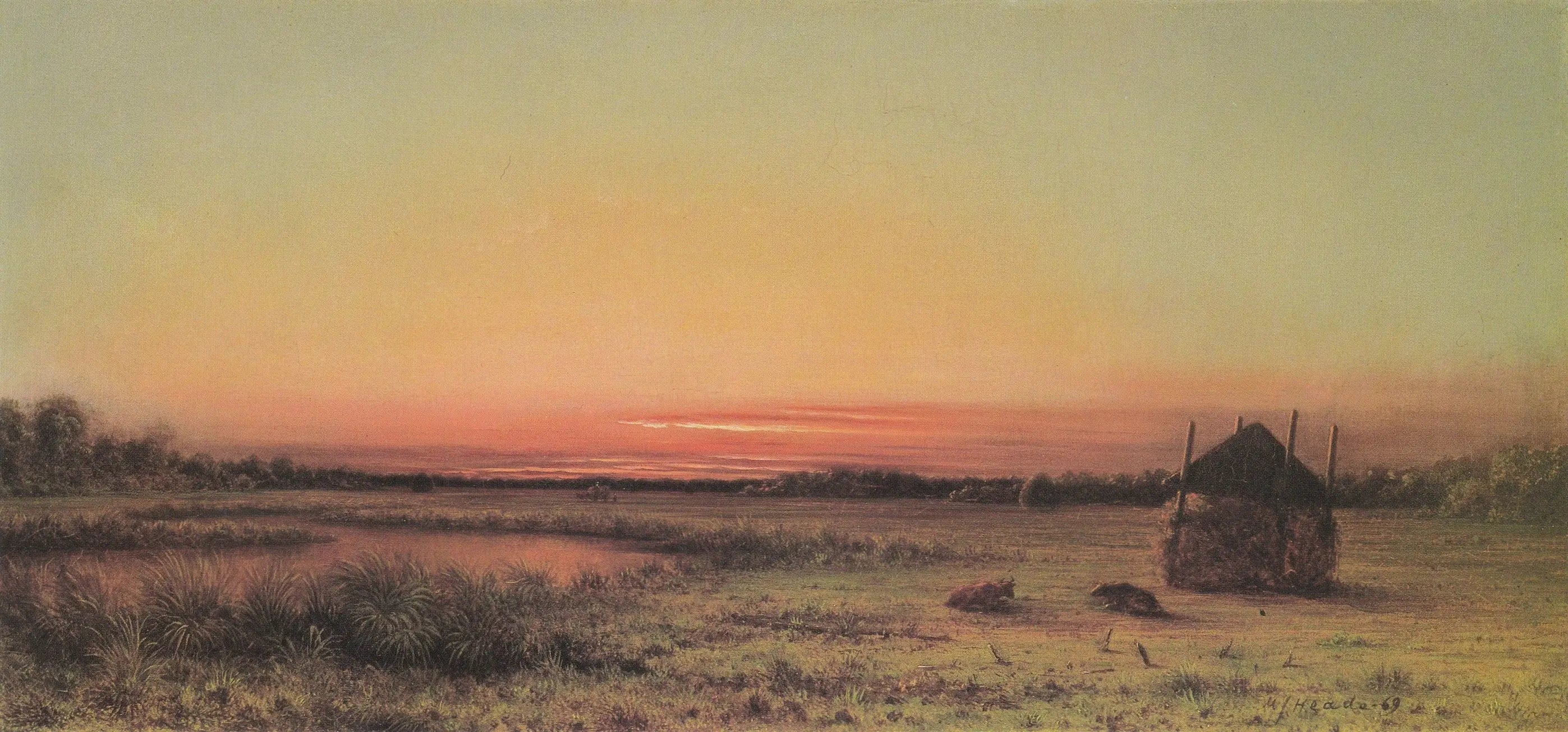 Scène de marais: deux bovins dans un champ - Martin Johnson Heade - Alpha Reproduction