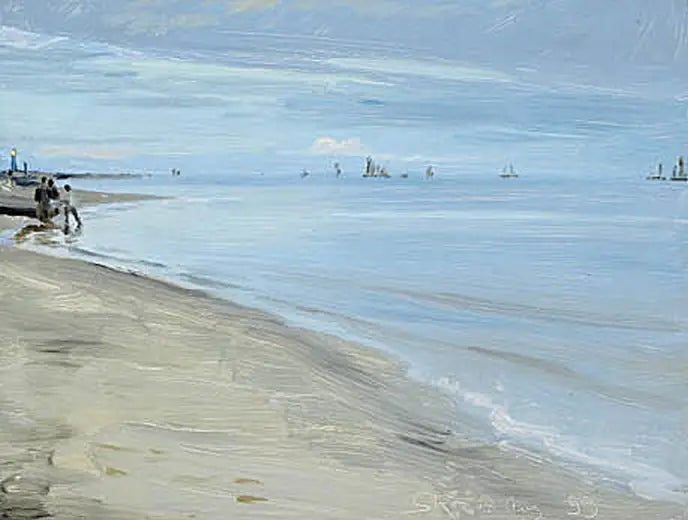 ฉากชายหาดที่สกาเกน ชาวประมงบนเรือ หอคอยไฟส่องสว่าง - Peder Severin Krøyer