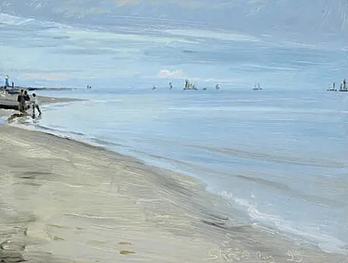 ฉากชายหาดที่สกาเกน ชาวประมงบนเรือ หอคอยไฟส่องสว่าง - Peder Severin Krøyer