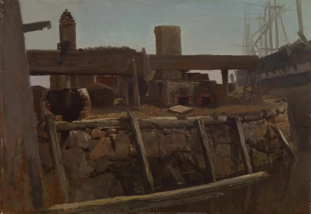Scène de quai avec un navire à quai - Albert Bierstadt - Alpha Reproduction