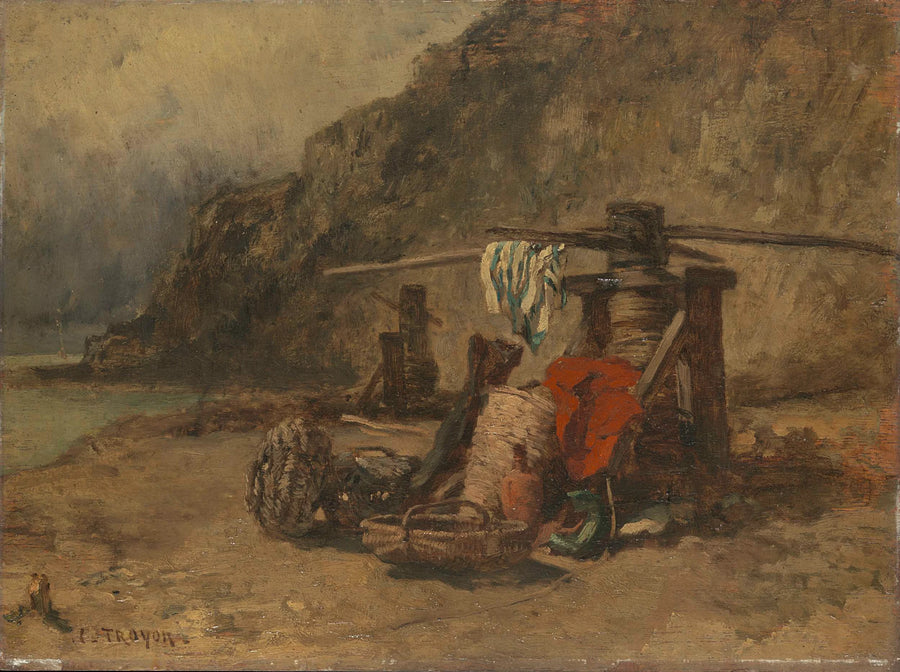 Scène de plage avec cabestans - Constant Troyon