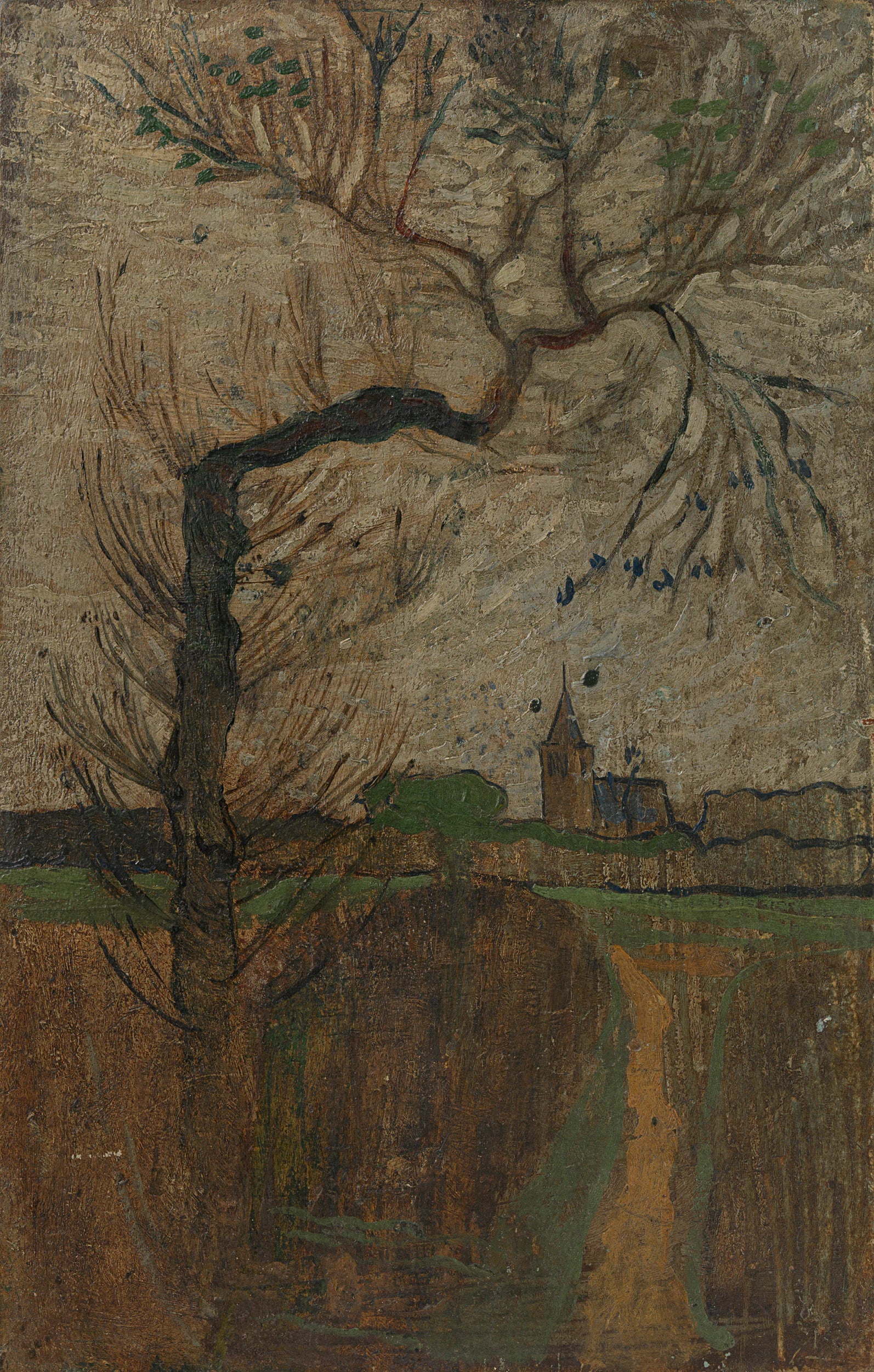 Sentier avec saule et village à l'horizon (1891) - Richard Roland Holst