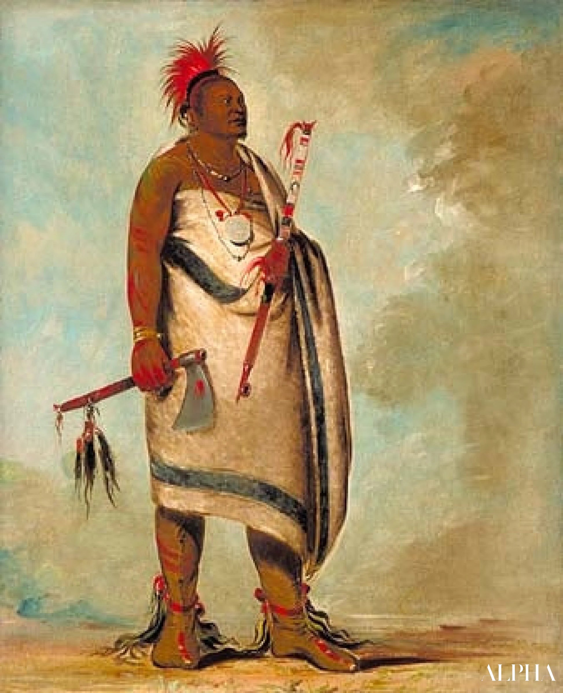 Shonka Sabe (Black Dog). Chief of the Hunkah division of the Osage tribe - George Catlin - High-end reproductions of paintings and artworks.