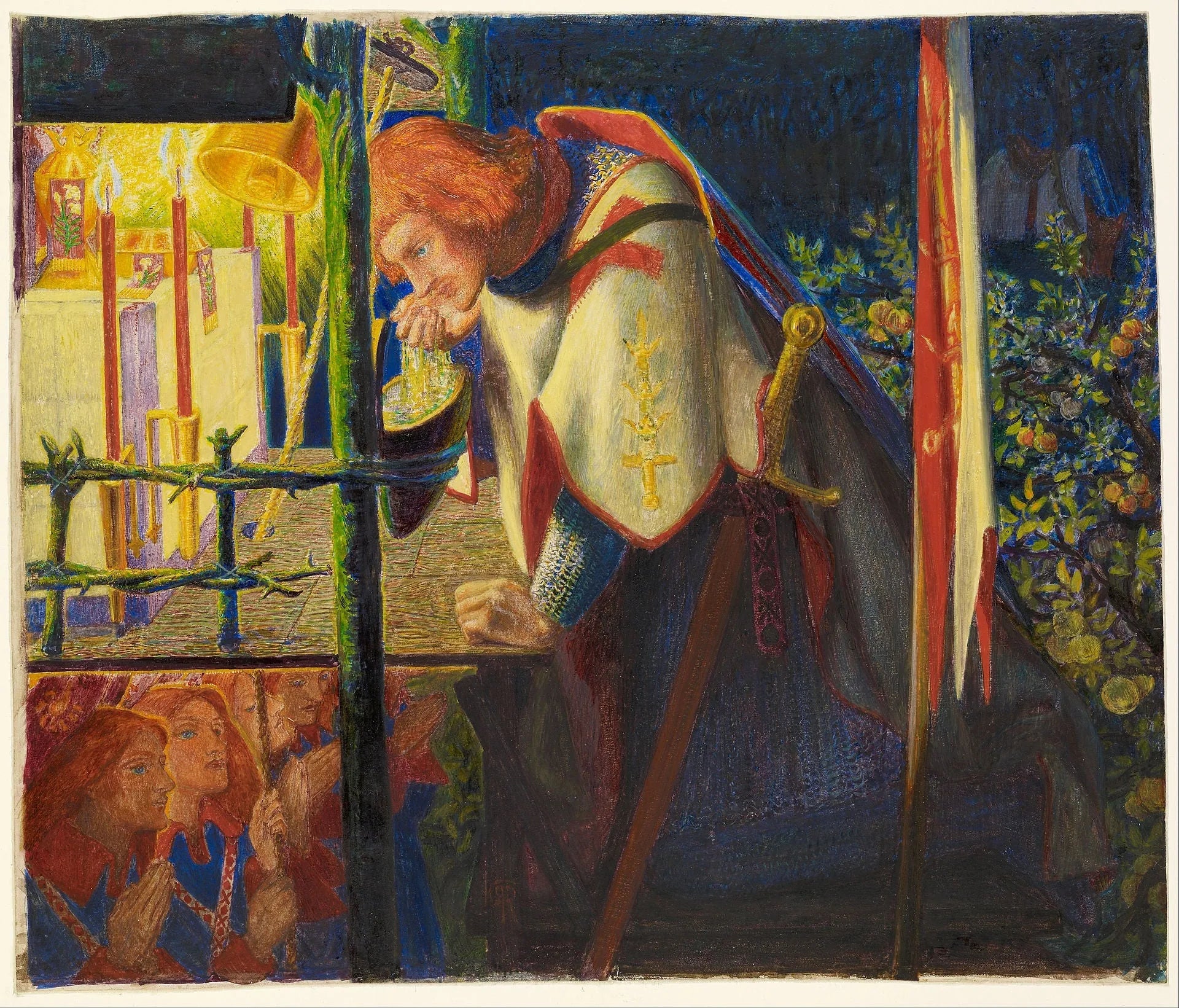 Sir Galahad à la chapelle en ruine - Dante Gabriel Rossetti image 1 reproduction de peinture à l’huile