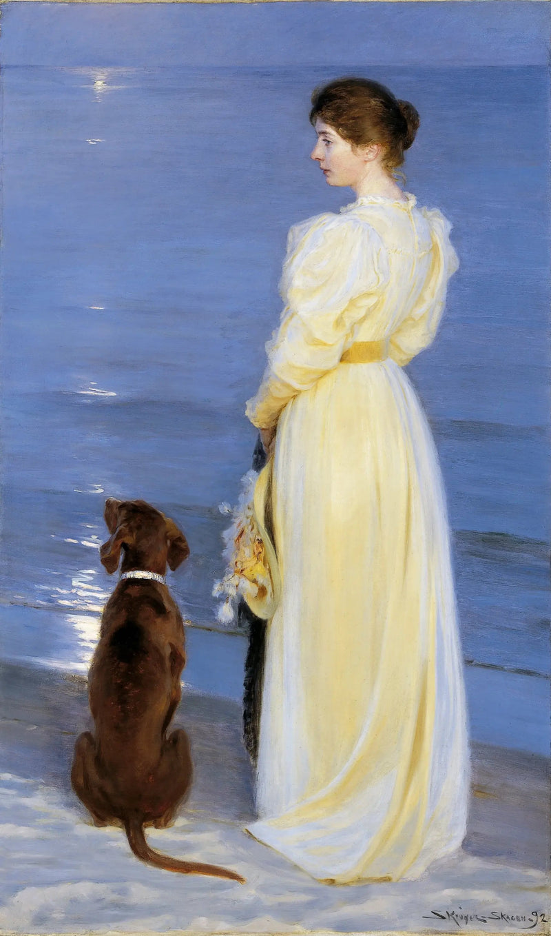 ค่ำคืนฤดูร้อนที่สกาเกน – ผู้หญิงของศิลปินกับสุนัขของเธอ - Peder Severin Krøyer