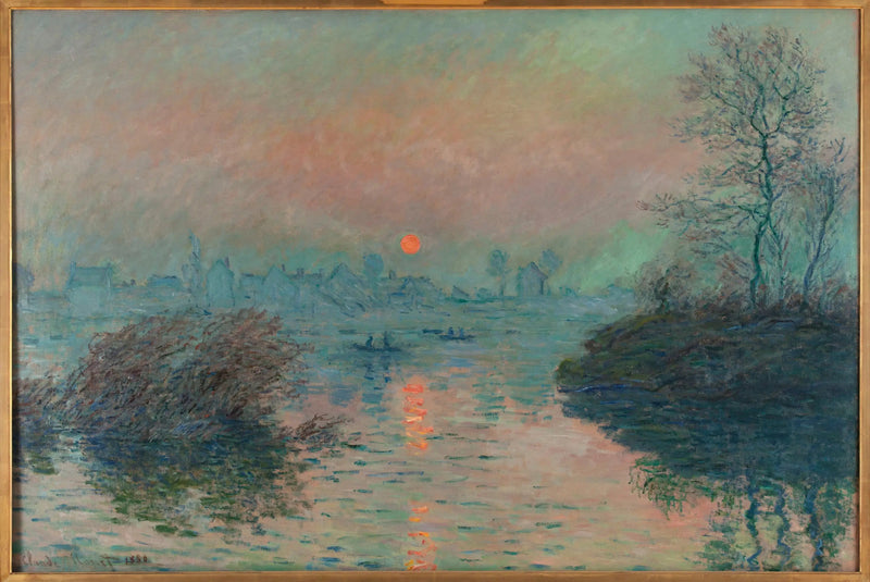 พระอาทิตย์ตกดินบนแม่น้ำแซนที่ลาวาคูร์, บรรยากาศฤดูหนาว - Claude Monet