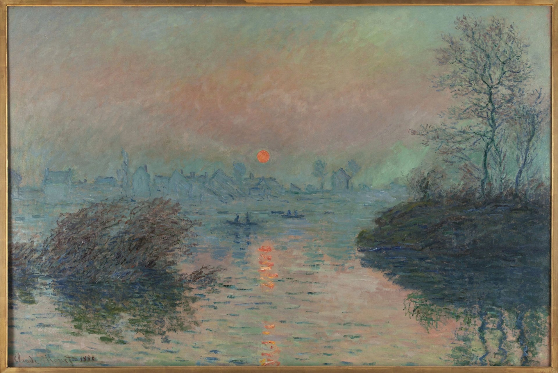 Soleil couchant sur la Seine à Lavacourt, effet d’hiver W576 par Claude Monet, Petit Palais