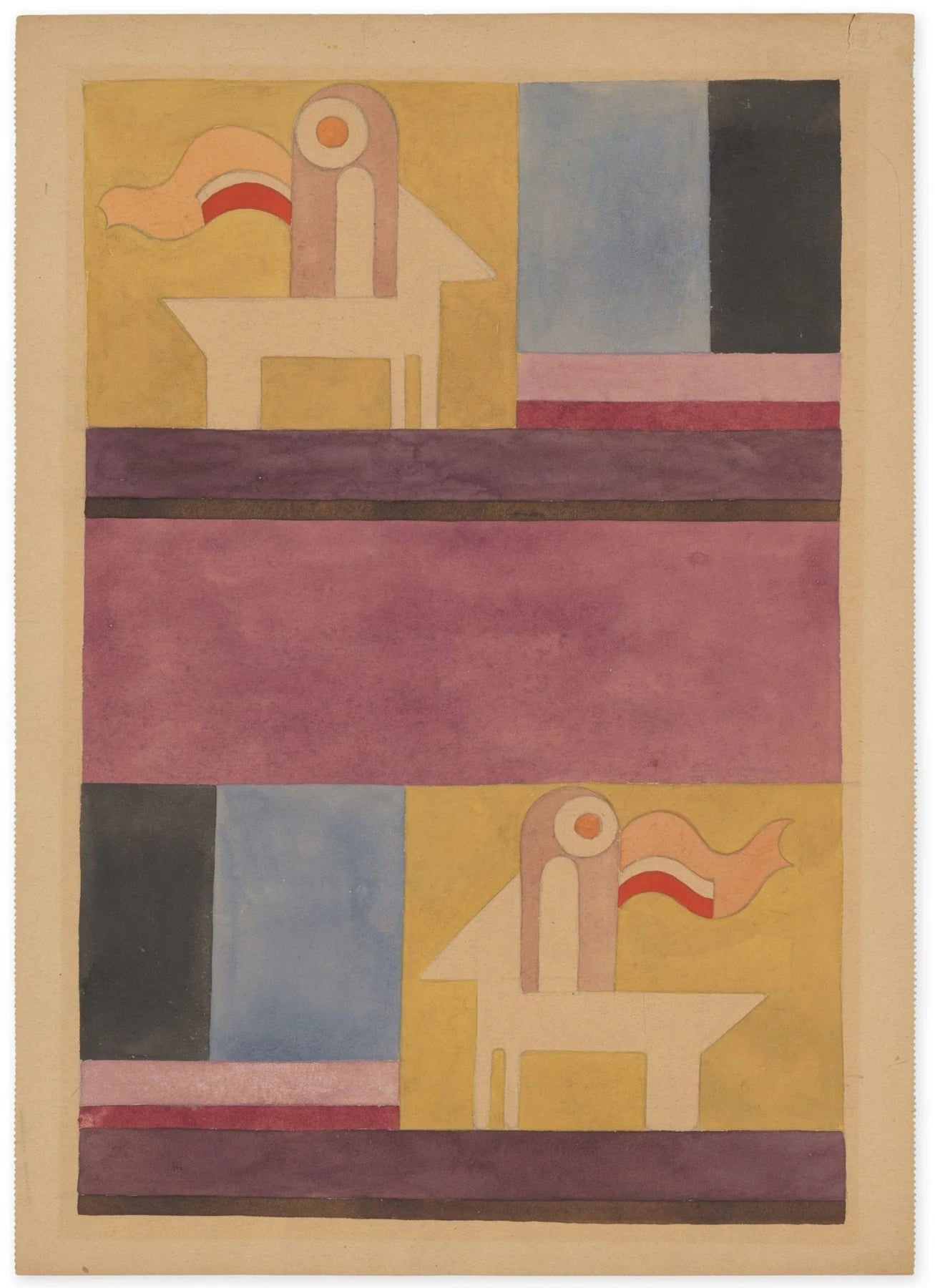 Motif abstrait (chevaliers). Composition verticale-horizontale, peinture de Sophie Taeuber-Arp