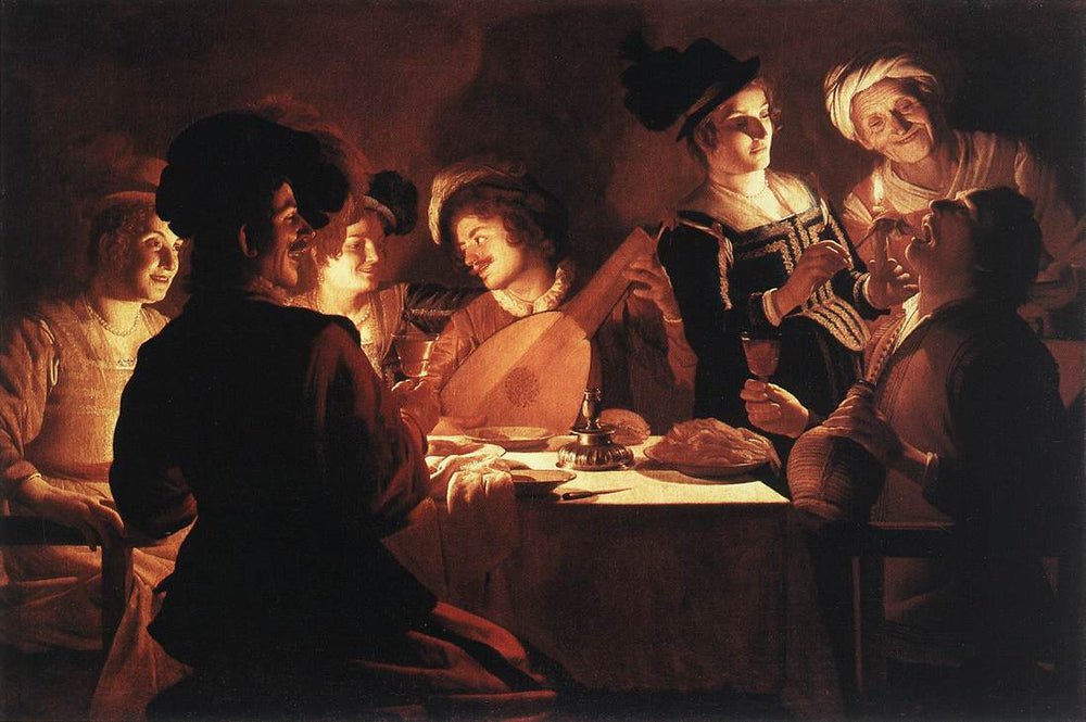 Souper avec un joueur de luth - Gerrit van Honthorst image 1 copie peinte à la main à l’huile