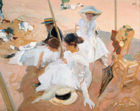 Sous l'auvent, sur la plage de Zarauz - Sorolla - Reproductions de tableaux et peintures haut de gamme