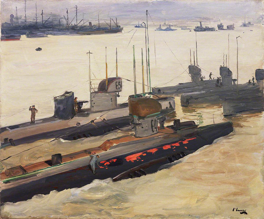 Sous-marins mouilleurs de mines britanniques, Harwich - John Lavery image 1 copie peinte à la main à l’huile