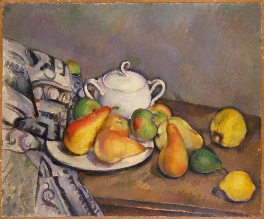 โถน้ำตาล, ลูกแพร์ และพรม - Paul Cézanne