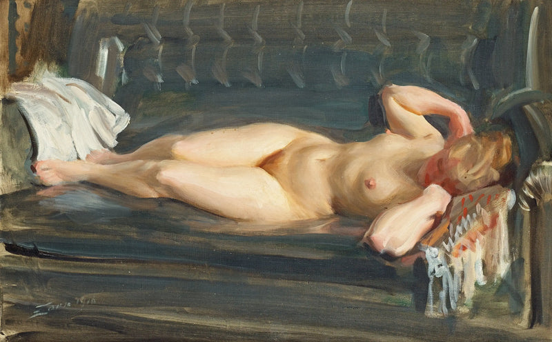 บนโซฟาหนังสีน้ำเงินเทา - Anders Zorn