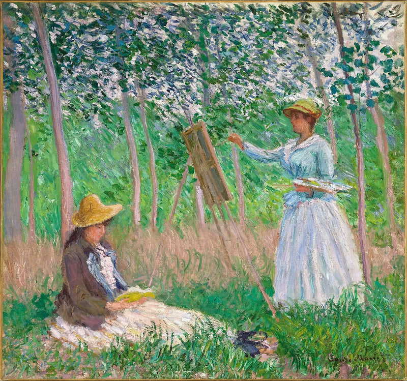 ซูซานน์กำลังอ่านหนังสือและบลองช์กำลังวาดภาพ - Claude Monet