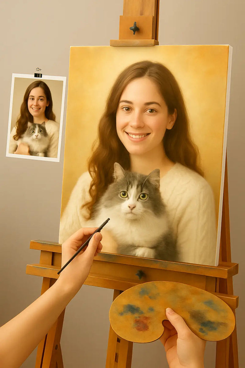 🎨 ภาพวาดสั่งทำพิเศษ - สัตว์และบุคคล – ภาพวาดสีน้ำมันเอกลักษณ์
