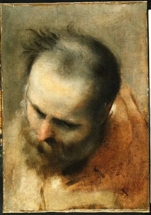 หัวผู้ชายมีหนวดมองลงด้านล่างซ้าย (Nicodème) - Federico Barroci
