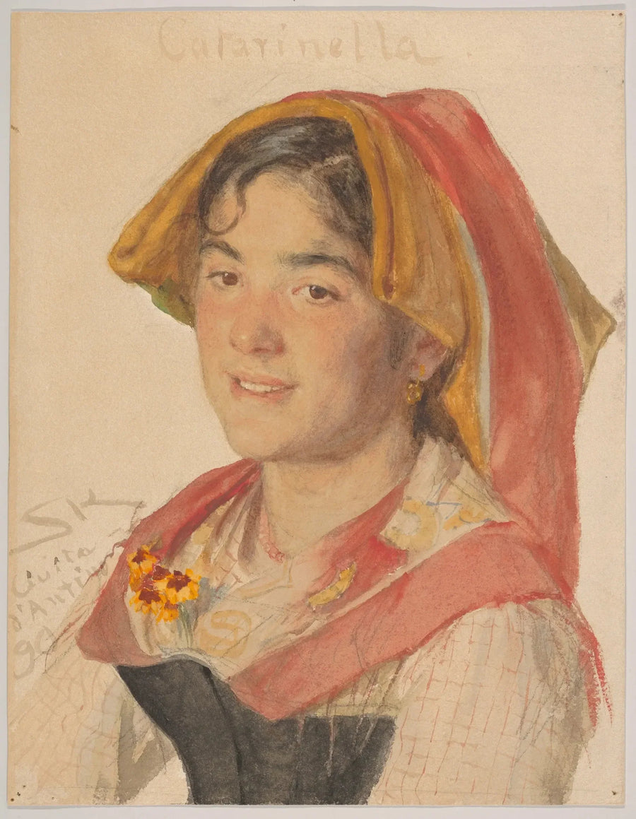 หัวของหญิงสาวจาก Civita d'Antino ในชุดประจำท้องถิ่น (Catarinella) - Peder Severin Krøyer