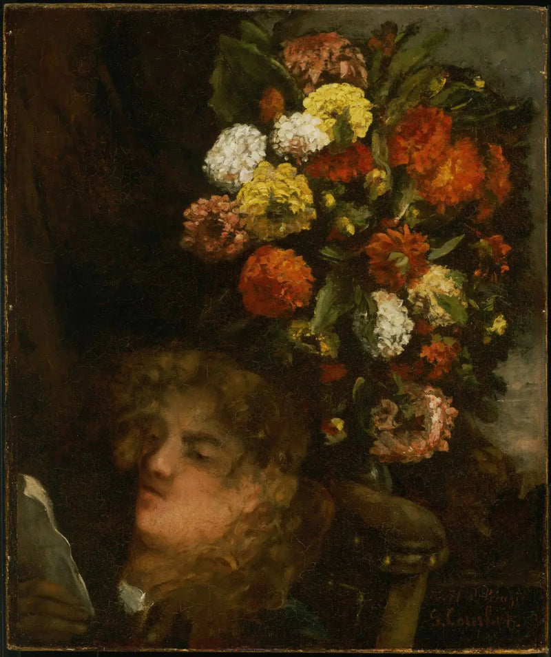 หัวผู้หญิงและดอกไม้ - Gustave Courbet