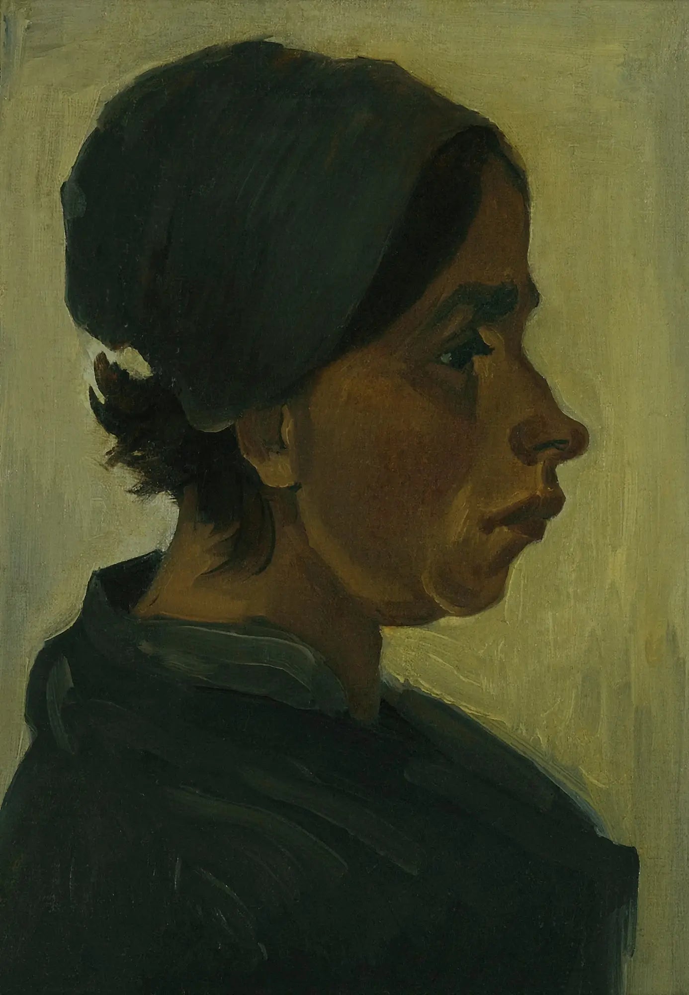 Tête de paysanne au bonnet noir - Vincent van Gogh image 1 copie de tableau peinte à la main