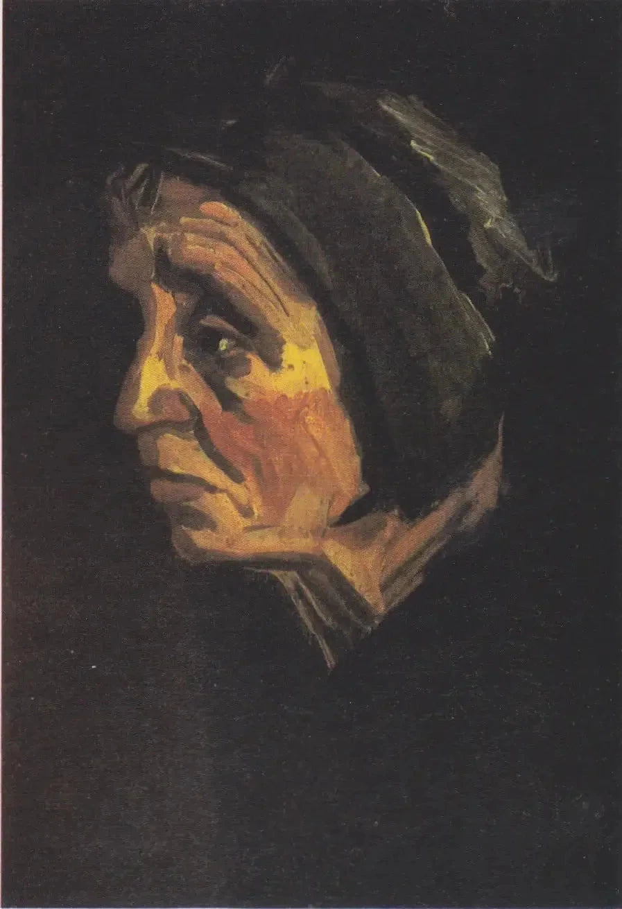Tête de vieille paysanne au capuchon sombre F151 — portrait de profil peint par Vincent van Gogh à Nuenen