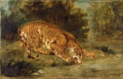Tigre buvant - Eugène Delacroix image 1 tableau peint à l’huile sur toile
