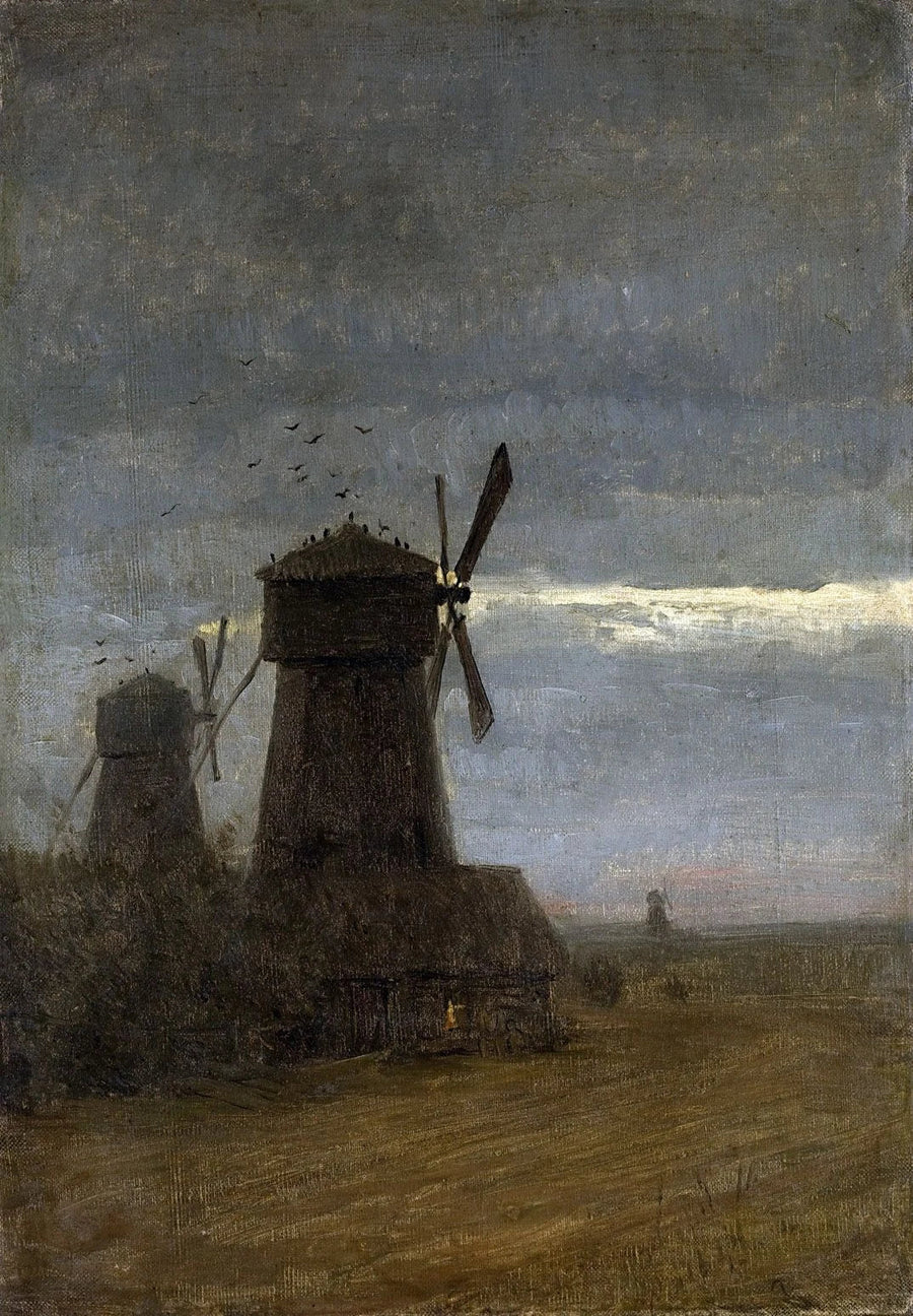 Moulins à vent, crépuscule tardif, peinture de Isaac Levitan