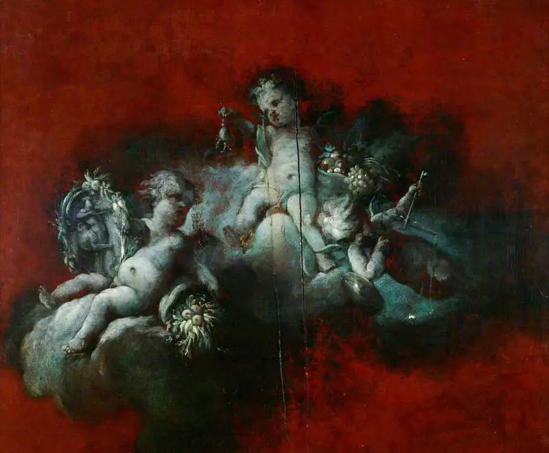 สามคิวปิดพร้อมสัญลักษณ์จักรราศี: พิจิก, ธนู, ราศีตุลย์ - ฟรองซัว บูเชร์