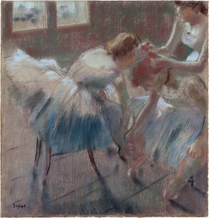 นักเต้นสามคนกำลังเตรียมตัวสำหรับการเรียน - Edgar Degas