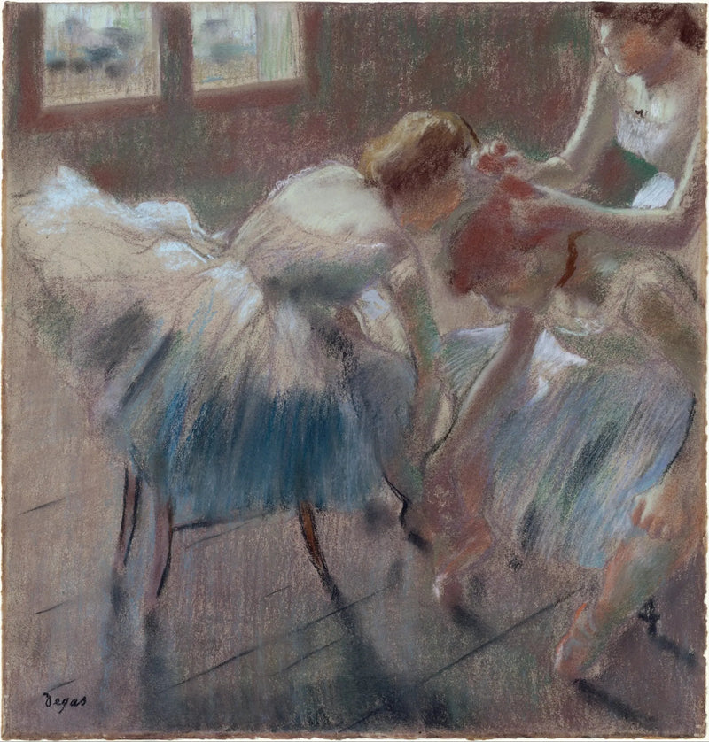 นักเต้นสามคนกำลังเตรียมตัวสำหรับการเรียน - Edgar Degas