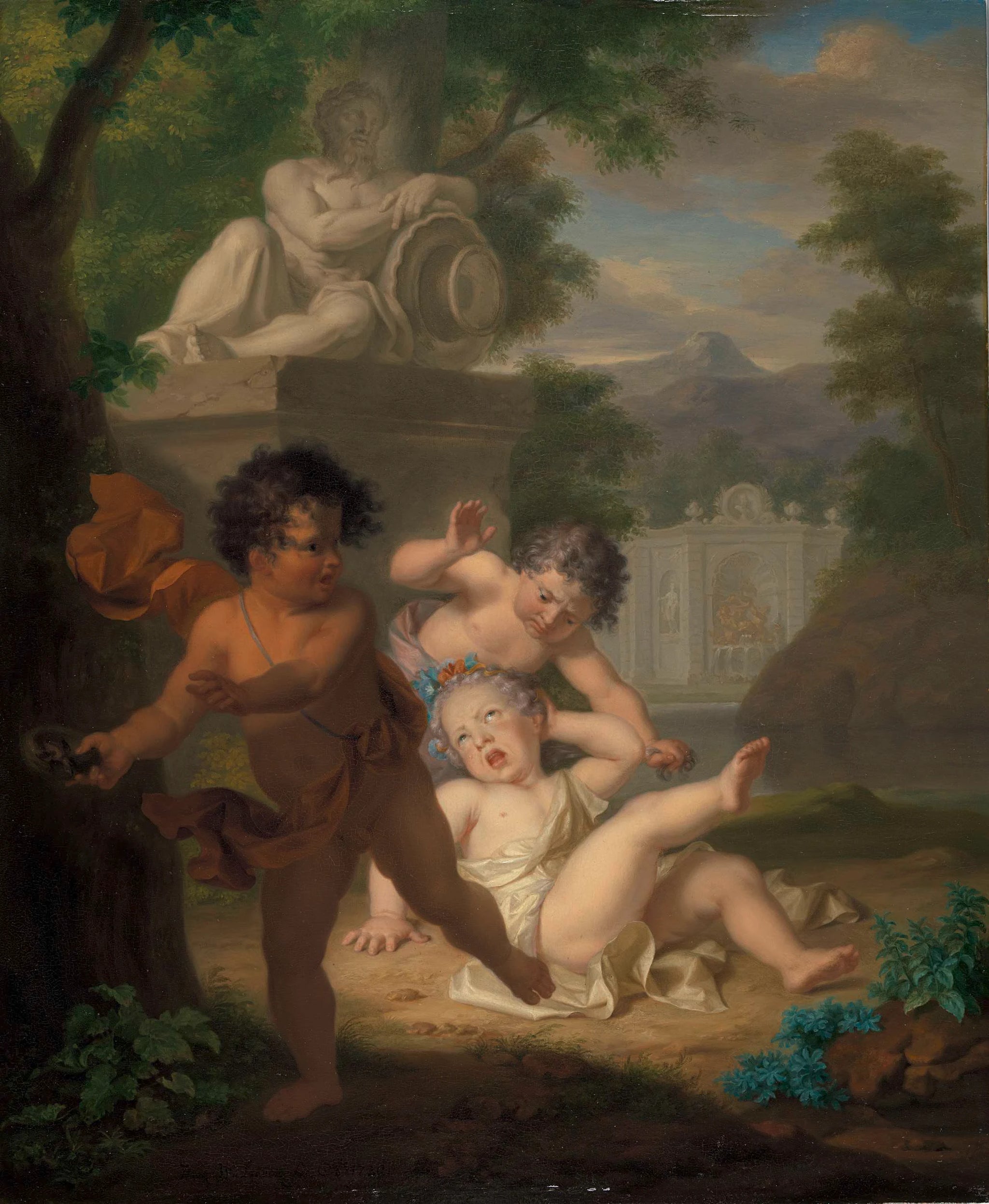 Trois enfants se disputant à propos d'un nid d'oiseau - Isaac Walraven
