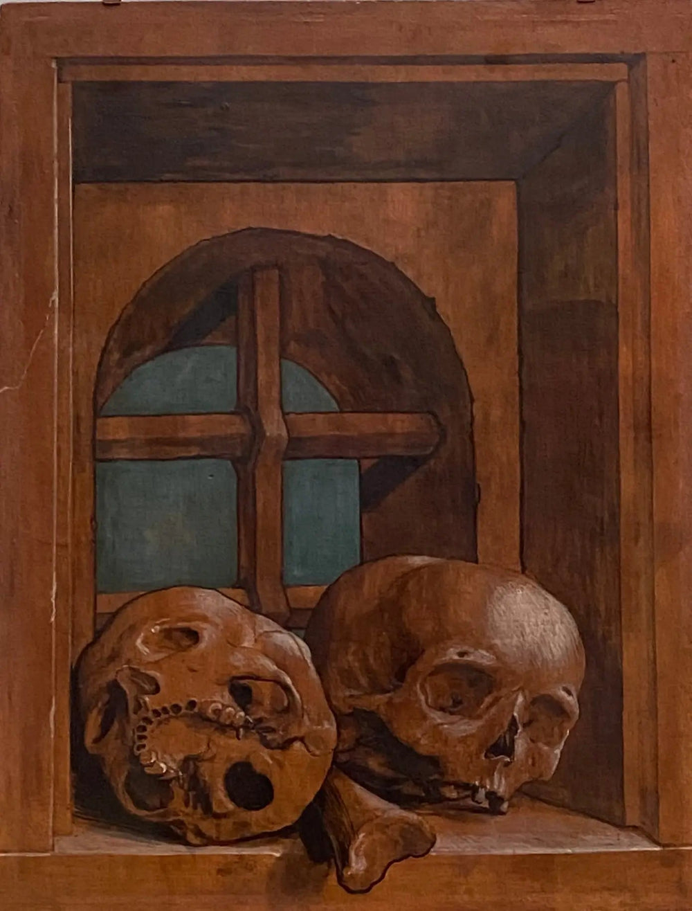 Two skulls in a window niche - Hans Holbein le Jeune image 1 reproduction artisanale de tableau