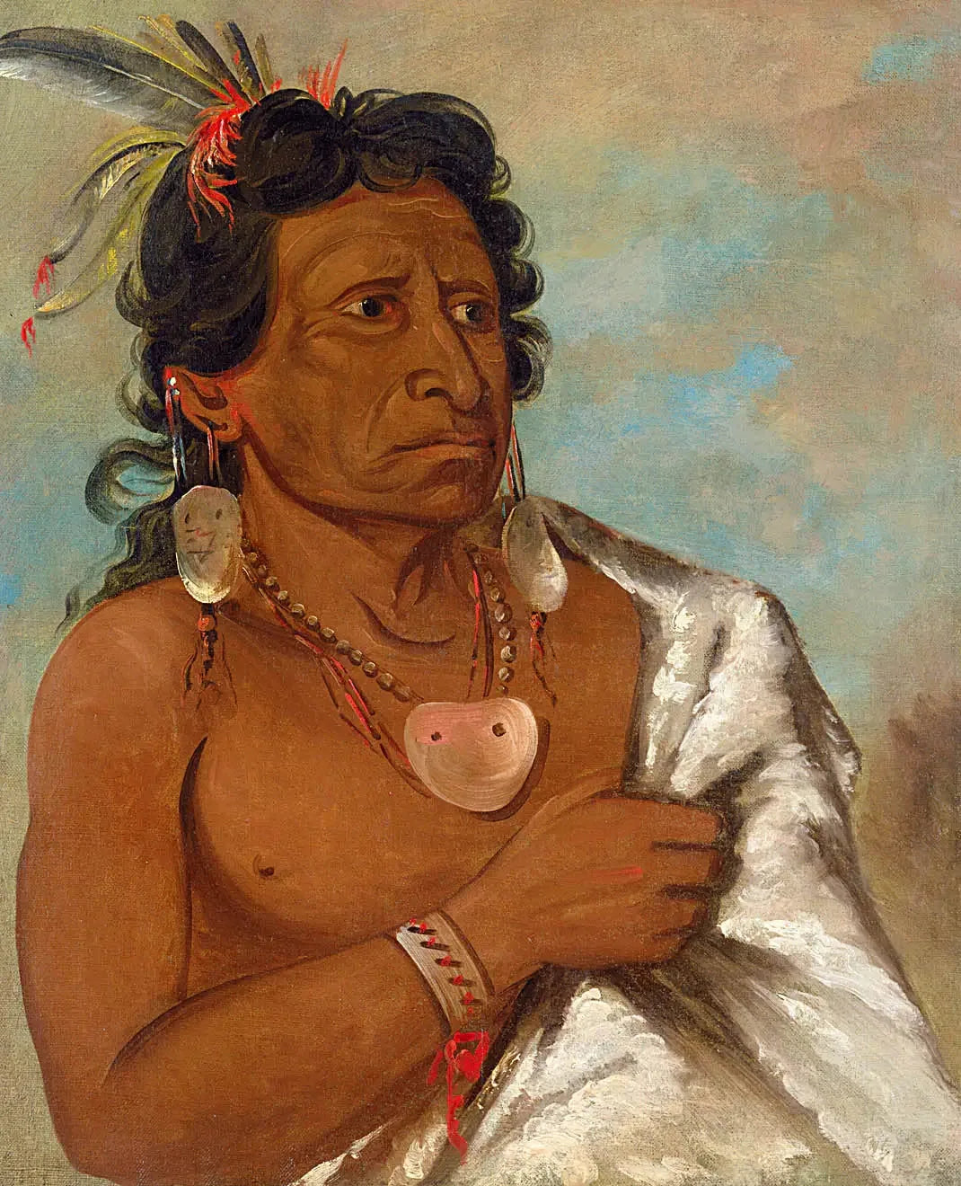 U'sh-ee-kitz, Celui qui se bat avec une plume, chef de la tribu - George Catlin image 1 reproduction artisanale de tableau