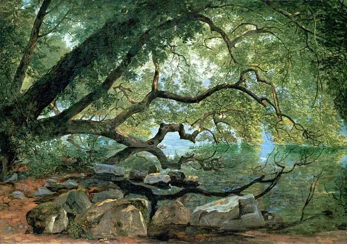 Un arbre Ilex sur le lac d'Albano, en Italie - John Frederick Kensett image 1 reproduction réalisée par Alpha Reproduction