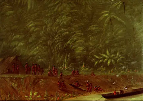 Un campement de Mura - Croquis de bateau - George Catlin image 1 copie peinte à la main à l’huile