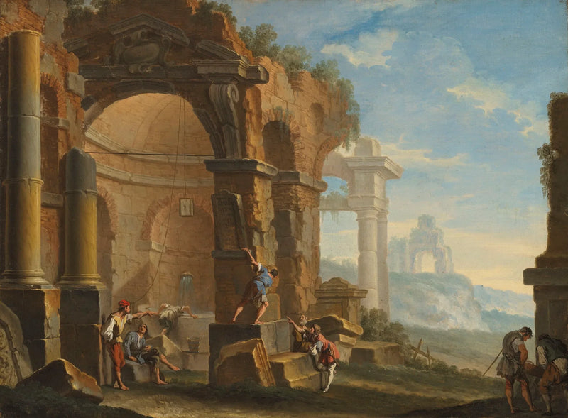 ความปรารถนาอันน่าหลงใหลพร้อมตัวละครสนทนาใกล้ซากปรักหักพังคลาสสิก - Sebastiano Ricci