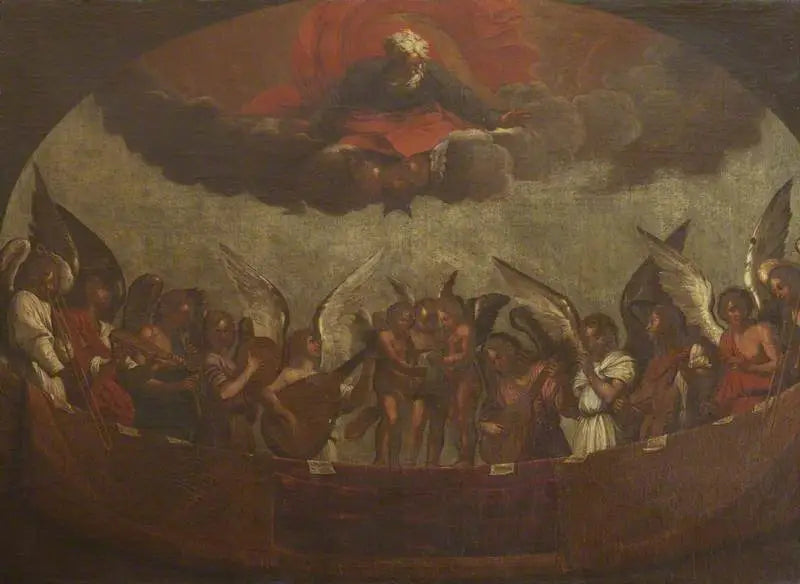 คอรัสของเทวดาที่ร้องเพลงและเล่นเครื่องดนตรีกับพระบิดาบนสวรรค์ - Guido Reni