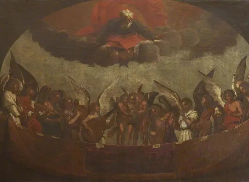 คอรัสของเทวดาที่ร้องเพลงและเล่นเครื่องดนตรีกับพระบิดาบนสวรรค์ - Guido Reni
