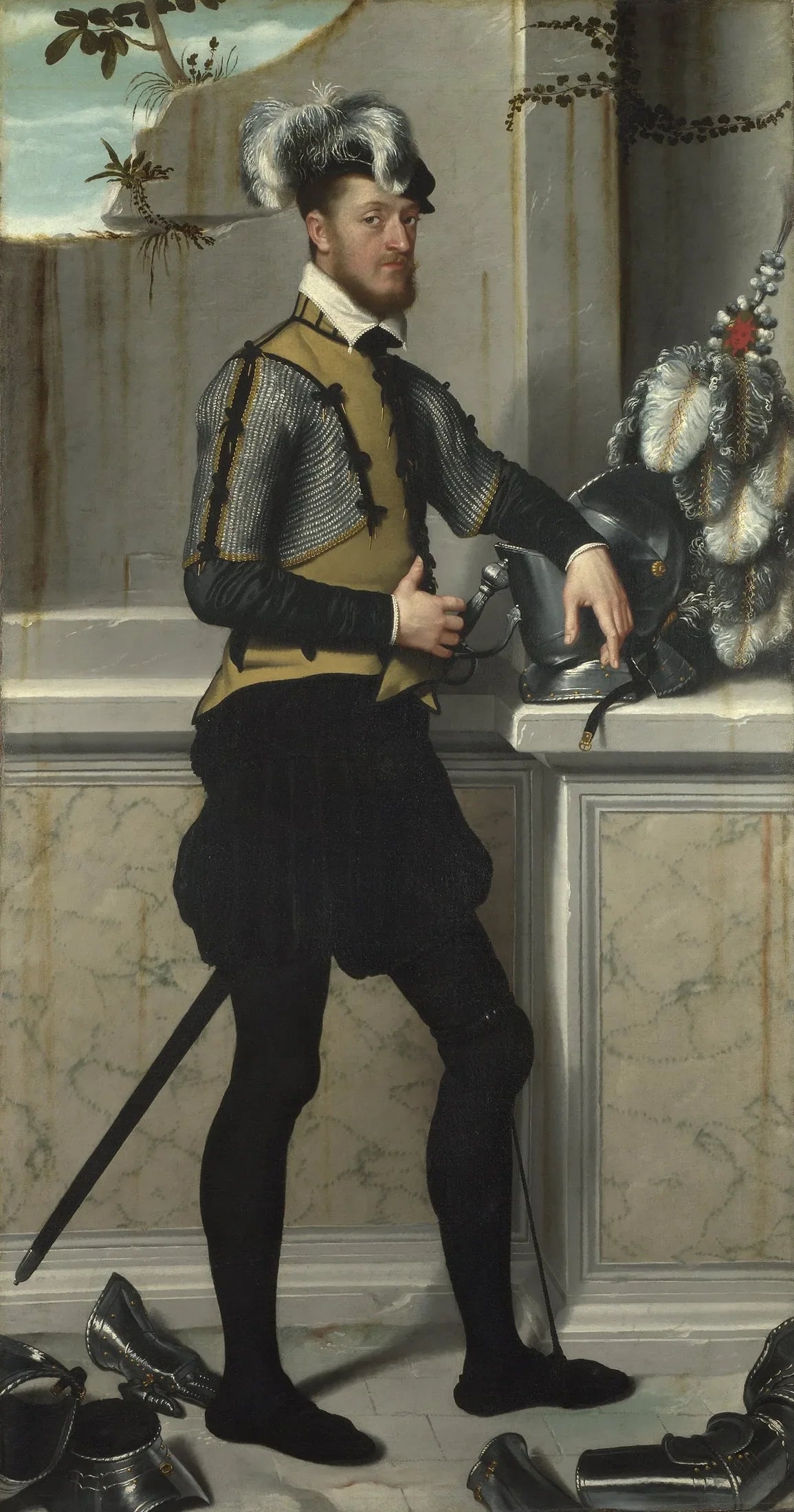 Un chevalier avec son casque de joute (le comte Faustino Avogardo (?)) - Giovanni Battista Moroni image 1 reproduction artisanale de tableau