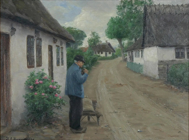ภายนอกที่มีชายคนหนึ่งกำลังเดินทางไปยังโรงสี - H. A. Brendekilde