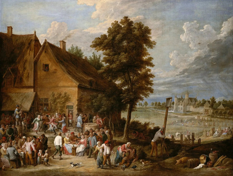 งานเลี้ยงในฤดูเก็บเกี่ยว พร้อมบ้านของ Drij Toren เป็นฉากหลัง - David Teniers le Jeune