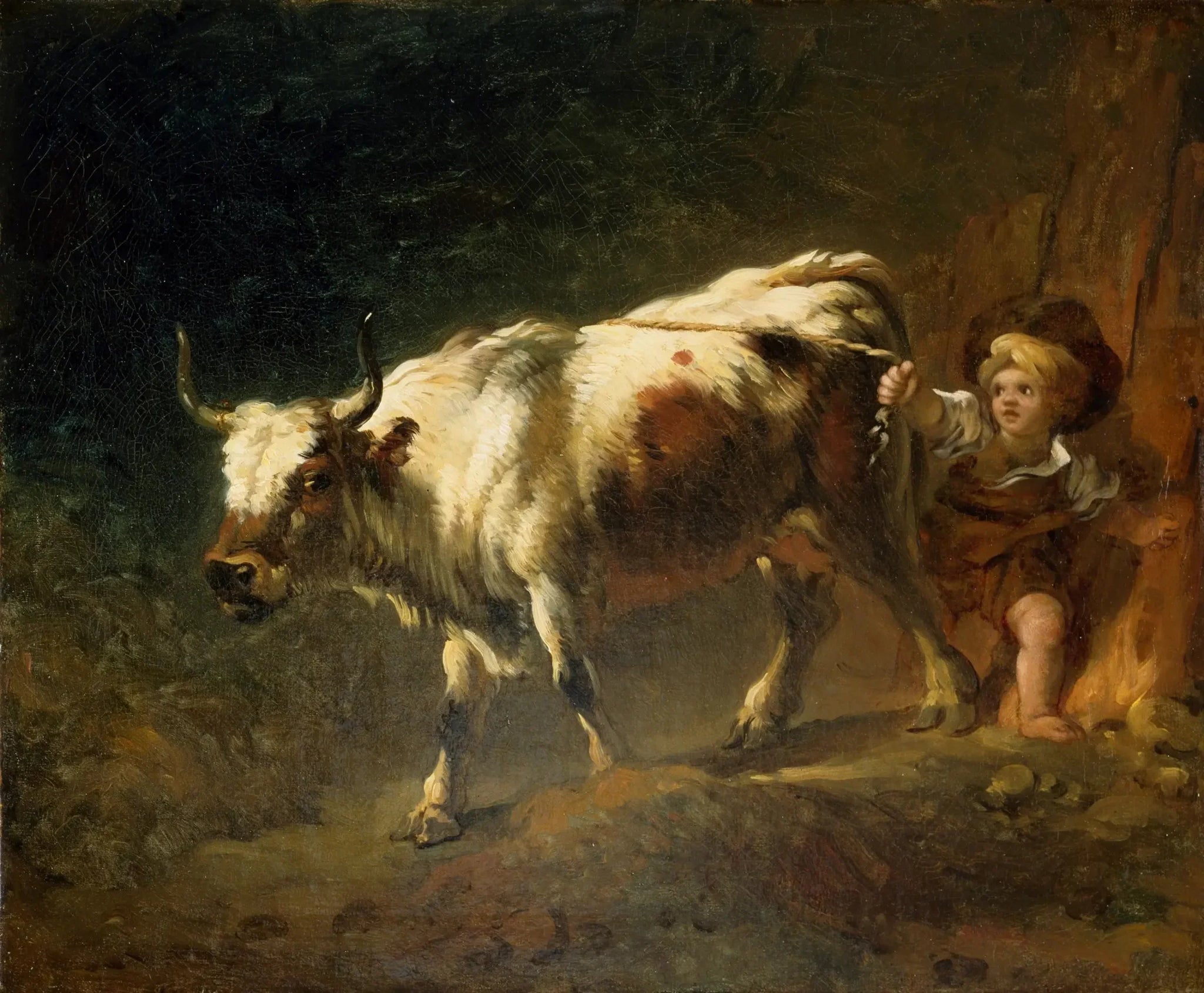 Un garçon tente de retenir une vache avec une corde - Jean-Honoré Fragonard image 1 reproduction artisanale de tableau