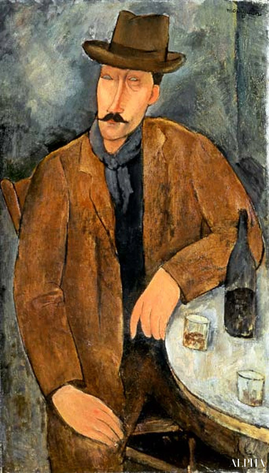 Un homme assis appuyé sur une table - Amedeo Modigliani - Reproductions de tableaux et peintures haut de gamme