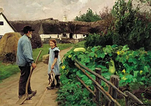 ชายหนุ่มและหญิงสาวกำลังพูดคุยกันบนถนน - H. A. Brendekilde