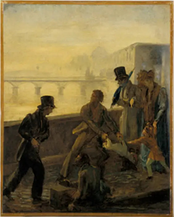 Un homme jetant son chien à l'eau - Honoré Daumier image 1 tableau peint à l’huile sur toile