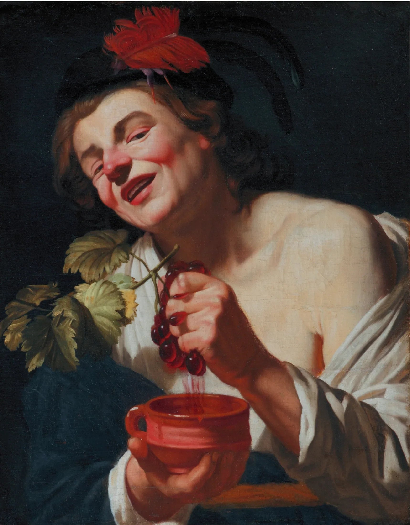 Un jeune homme bachique pressant des raisins dans une coupe (une allégorie du goût ?) - Gerrit van Honthorst image 1 reproduction de peinture à l’huile