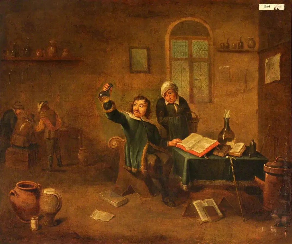 Un médecin examinant une fiole d'urine - David Teniers le Jeune image 1 reproduction artisanale de tableau