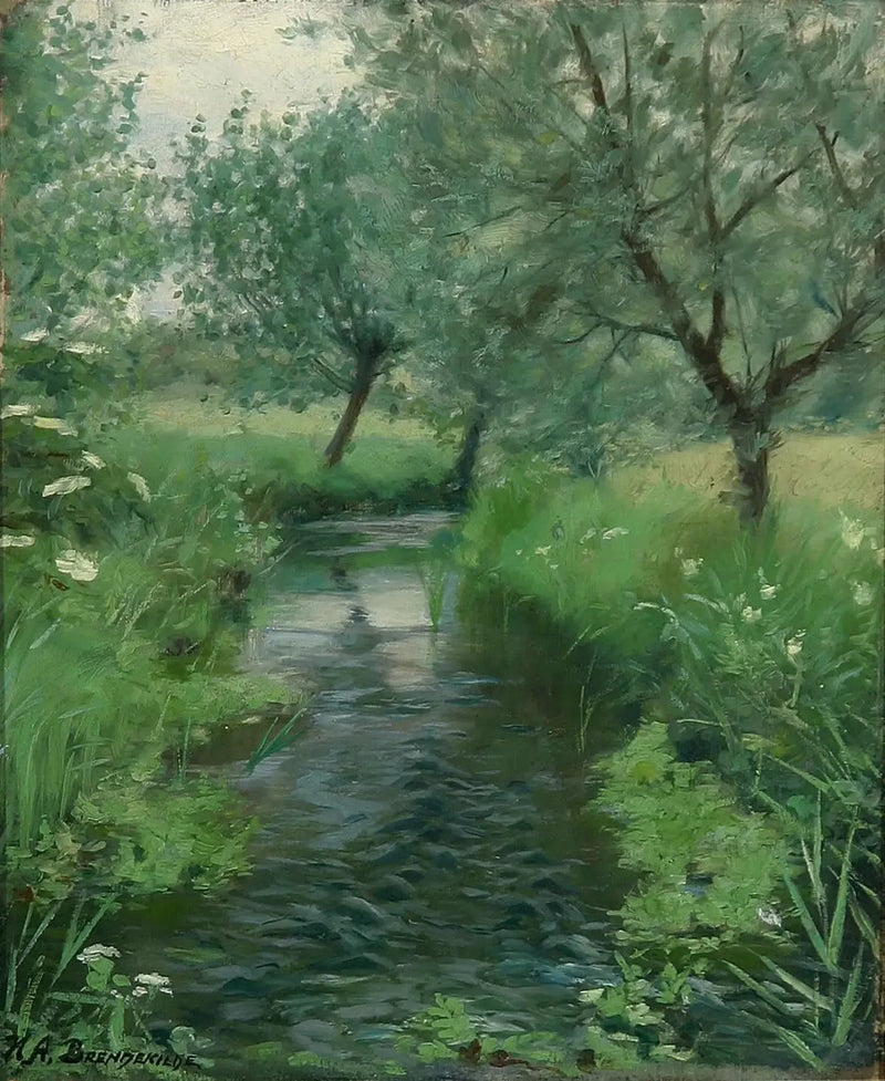 ภาพทิวทัศน์พร้อมลำธาร - H. A. Brendekilde